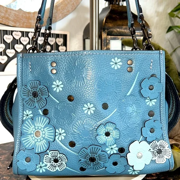 COACH#58840 BLUE TEA ROSE APPLIQUE ROGUE SATCHEL - Picture 8 of 17